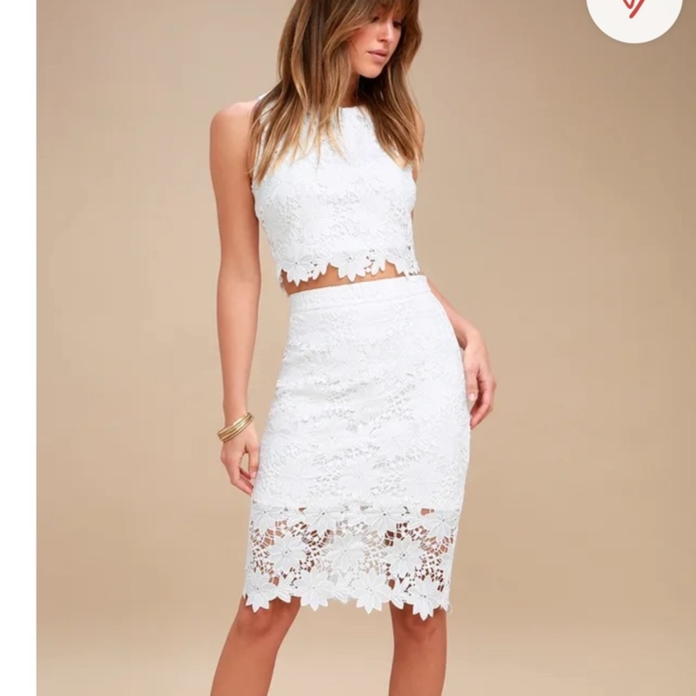 Lulu's Ivory Floral Lace Two-Piece Dress